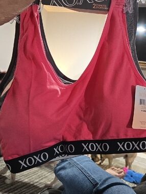 2 XOXO Pink And Grey Seamless Sports Bras with Branded Elastic Bands, Size XL